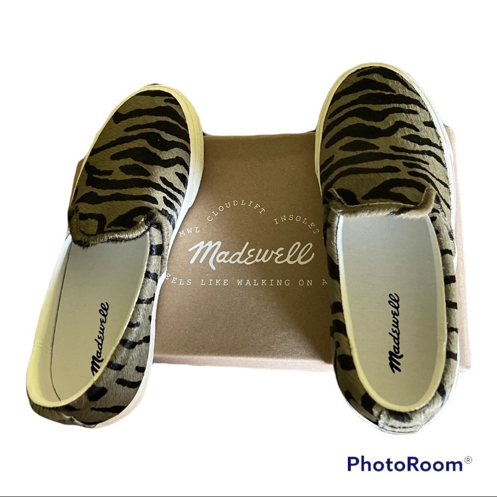 Madewell calf hair 6.5 slip-on green/black sneakers New In Box